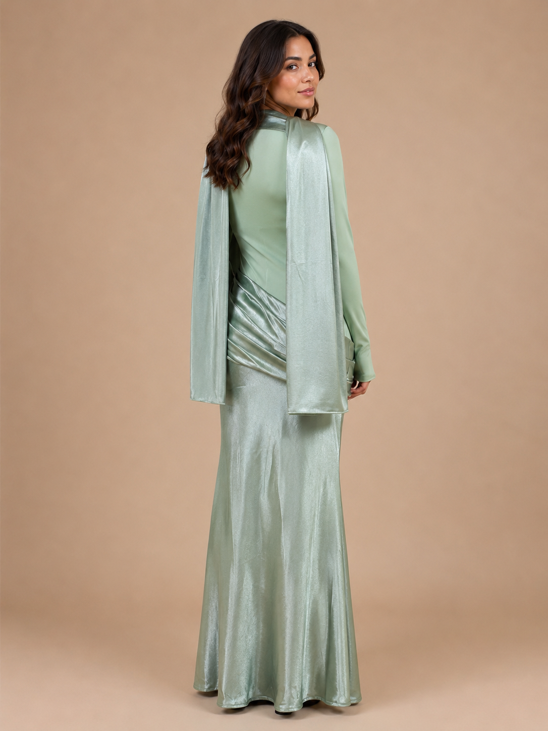 The Valentina Draped Modest Dress - Sage Green