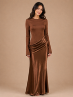 The Valentina Draped Modest Dress - Brown