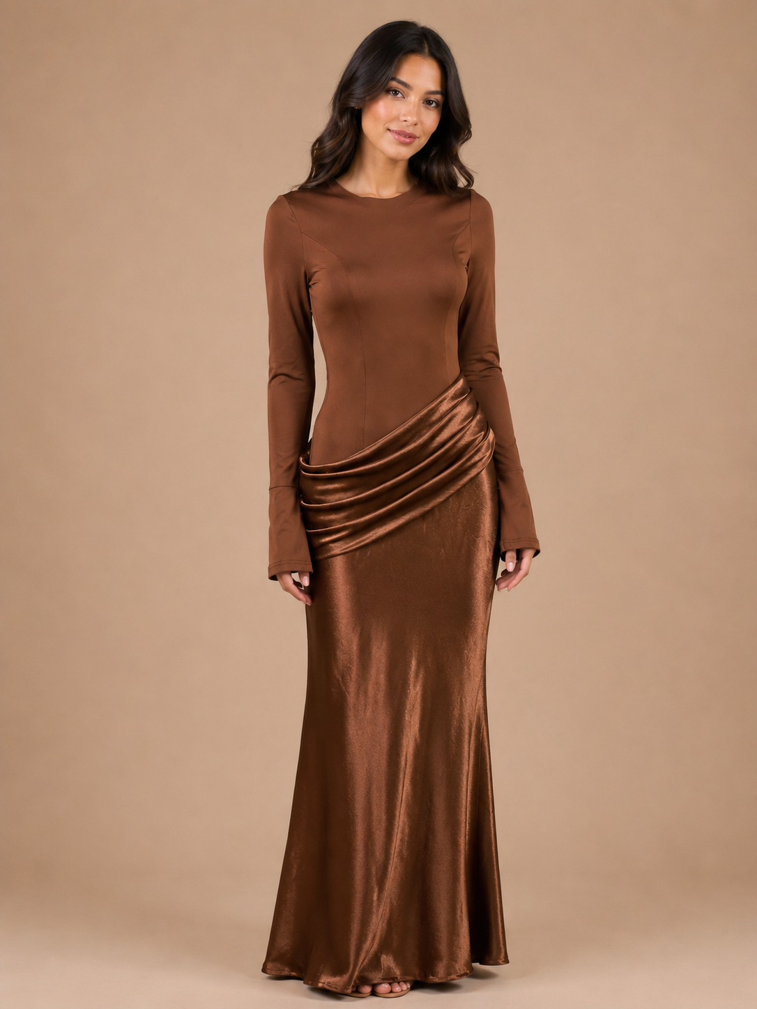 The Valentina Draped Modest Dress - Brown