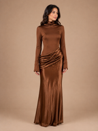 The Valentina Draped Modest Dress - Brown