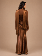 The Valentina Draped Modest Dress - Brown