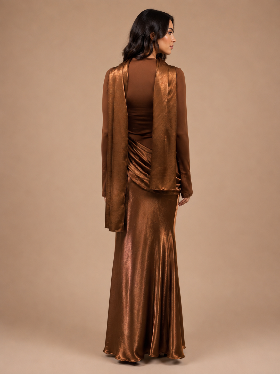 The Valentina Draped Modest Dress - Brown