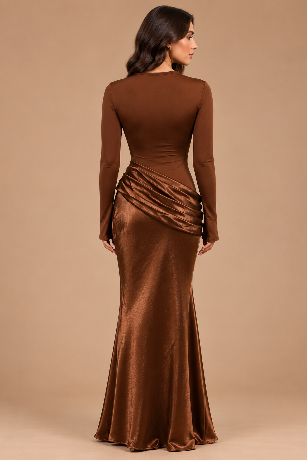 The Valentina Draped Modest Dress - Brown