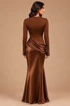 The Valentina Draped Modest Dress - Brown
