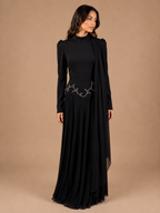 The Elara Embellished Modest Dress - Black