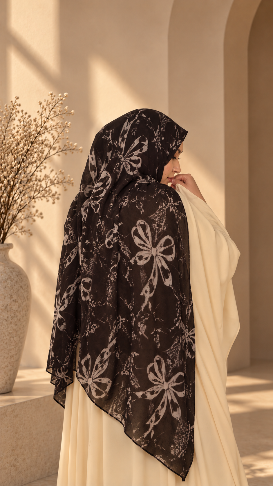 Cocoa Bow Printed Modal Hijab - OG VOL. 01