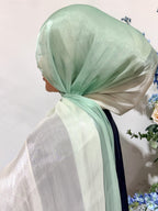 Mint Green to Silver Cream Gradient Ombre Shimmer Shawl