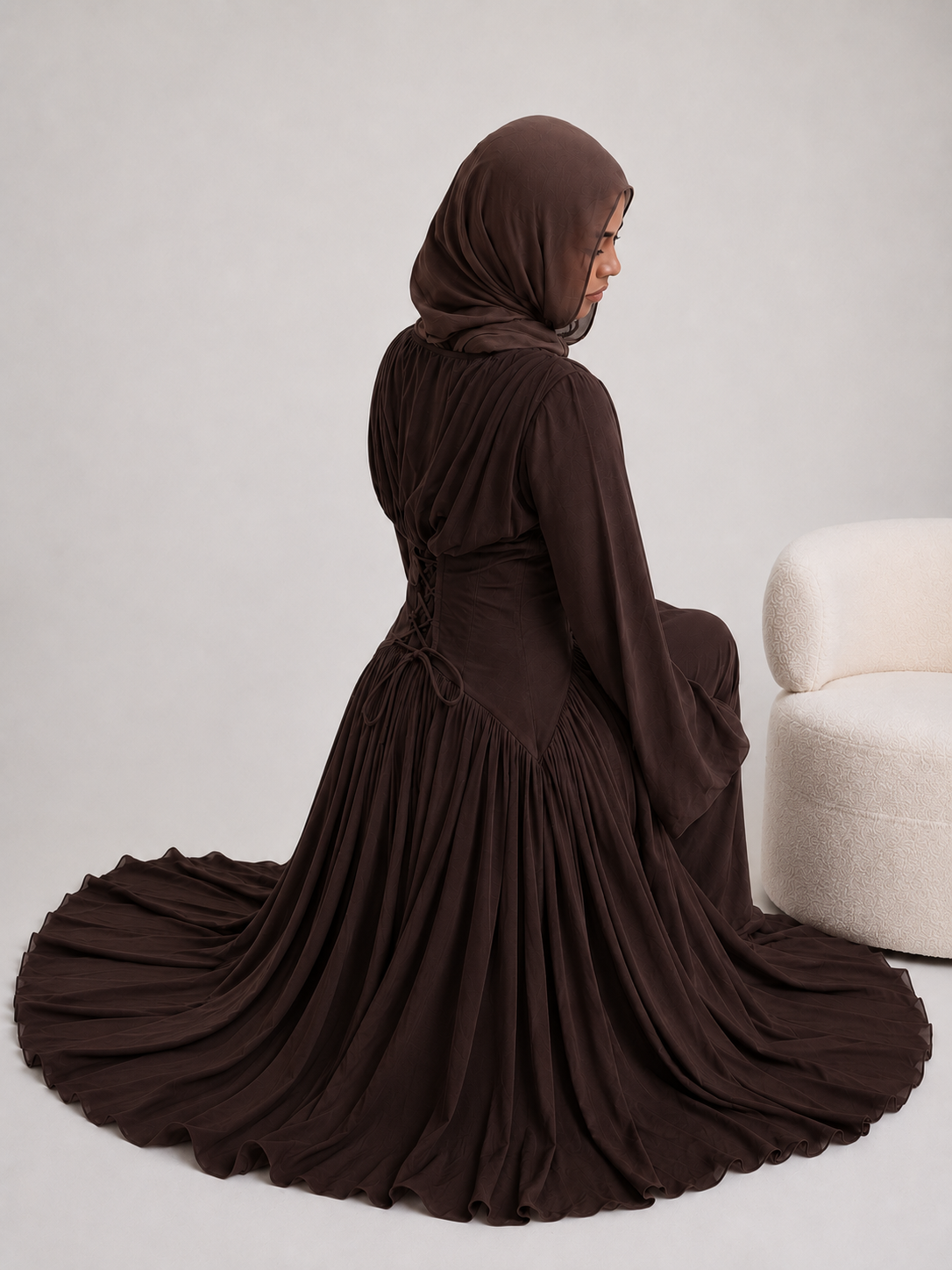 Amani Pleated Corset Maxi Dress - Brown