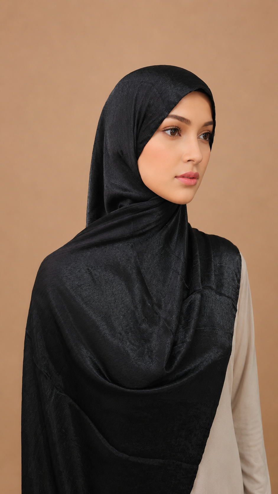 Deep Black Satin Silk Shimmer Hijab