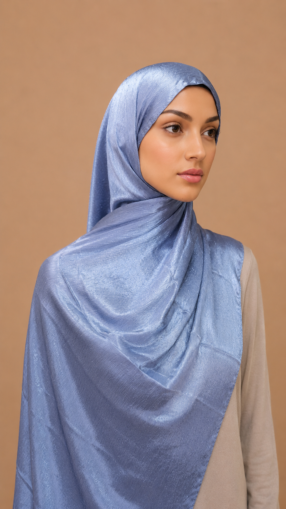 Glacier Blue Satin Silk Shimmer Hijab