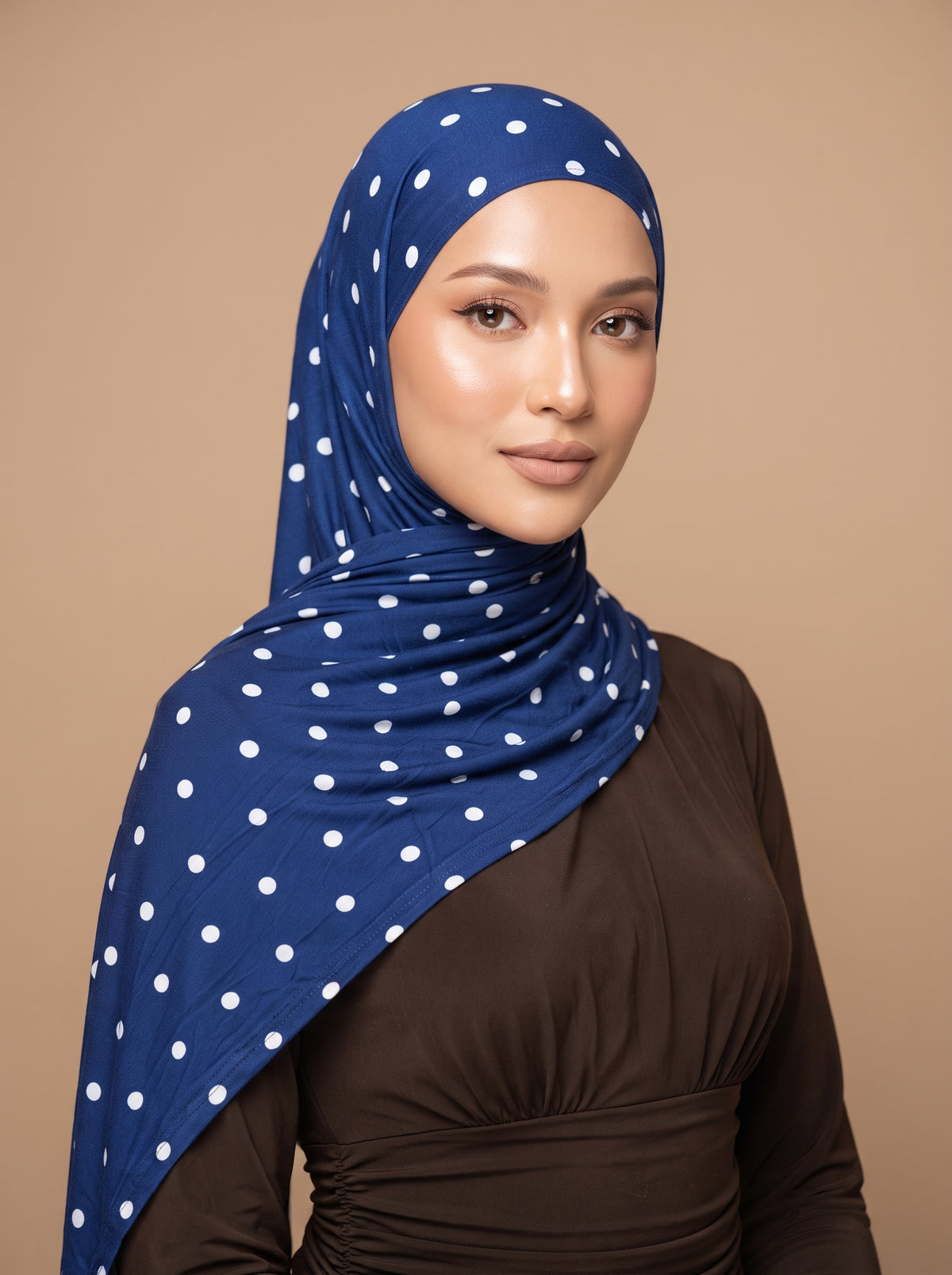 Blue Polka Dot Printed Jersey Hijab