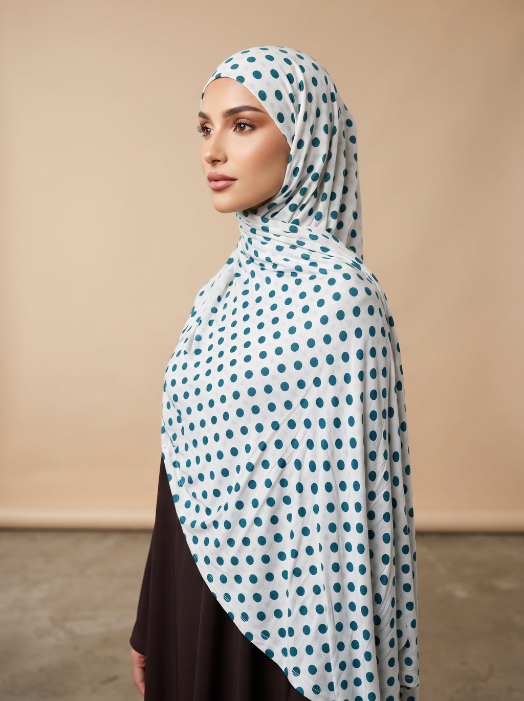 Retro Turquoise Polka Dot Printed Jersey Hijab