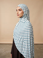 Retro Turquoise Polka Dot Printed Jersey Hijab
