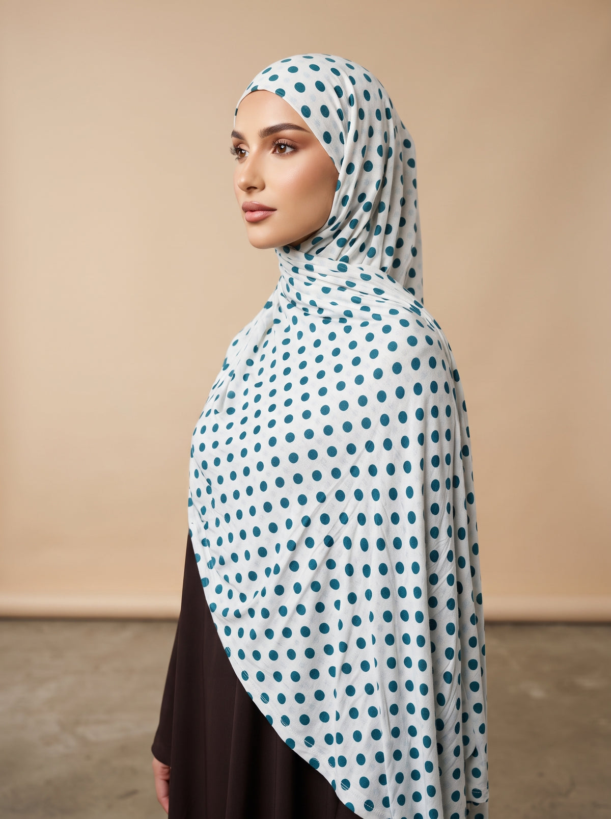 Retro Turquoise Polka Dot Printed Jersey Hijab