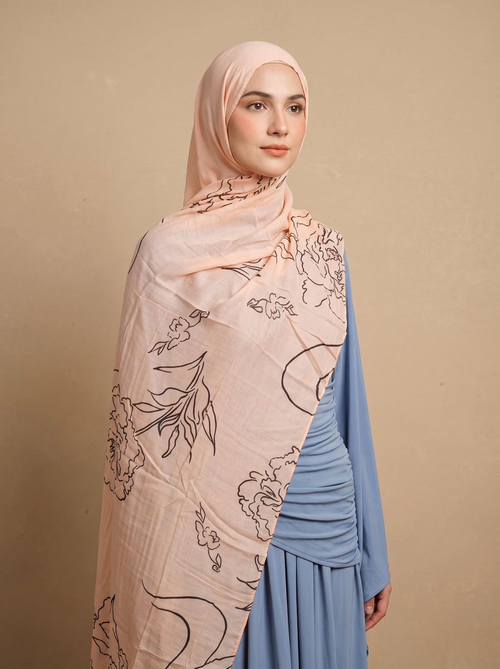 Peony Line Art Printed Modal Hijab