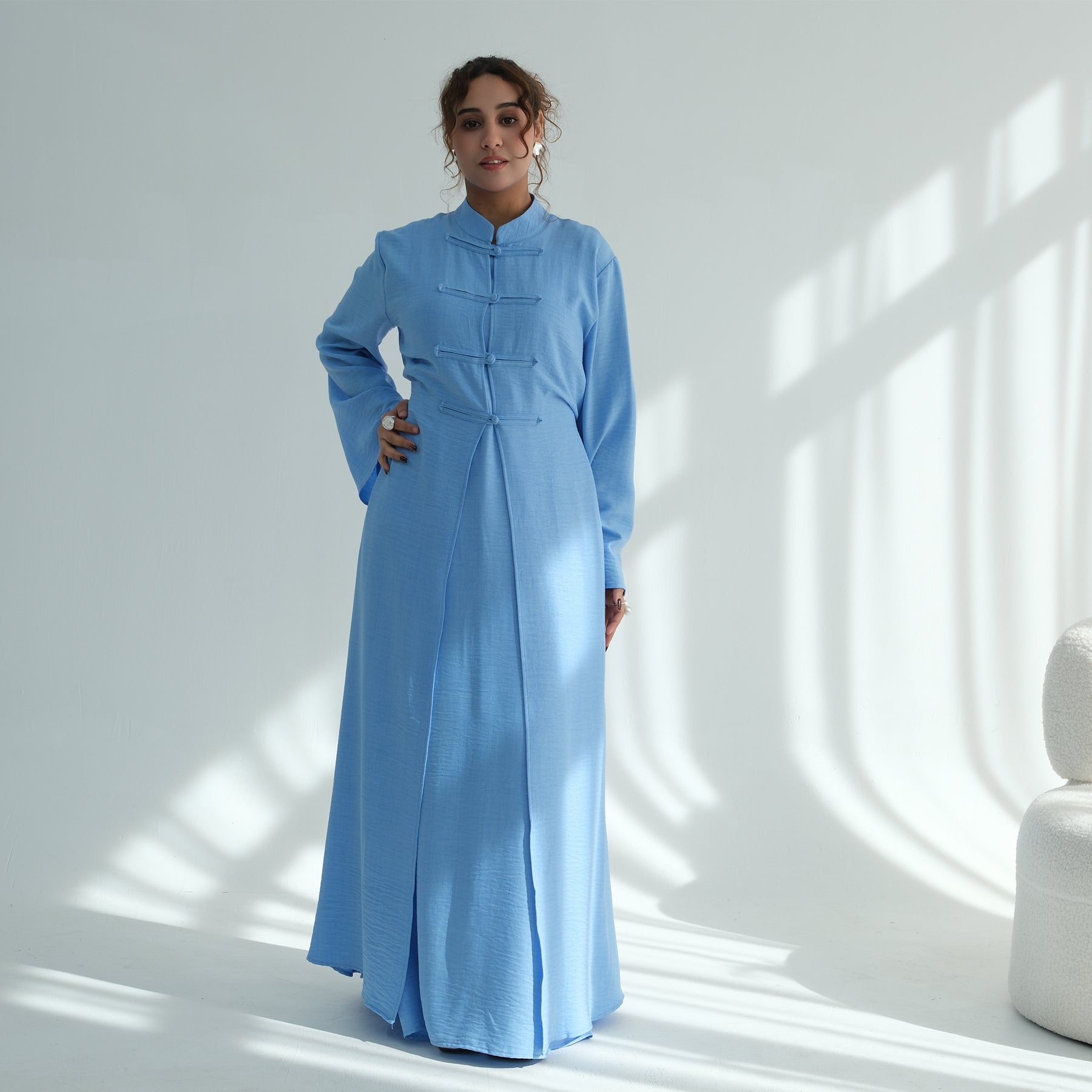 Liyana Button Detail Two-Piece Abaya Set - Sky Blue