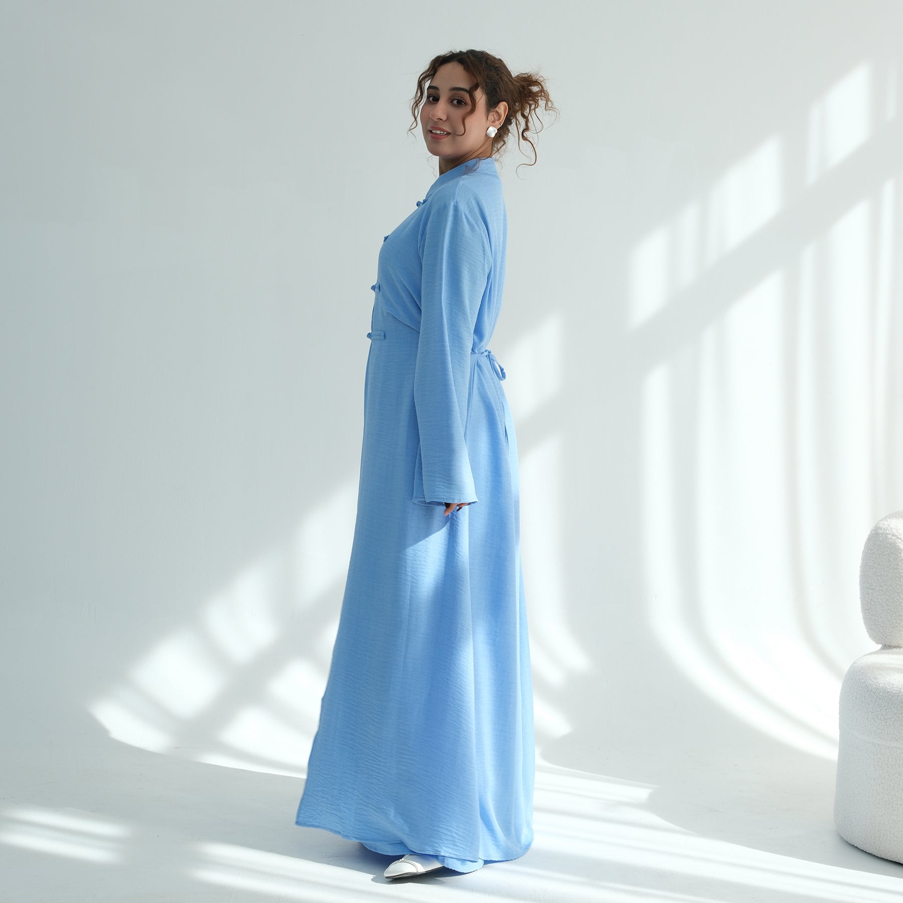 Liyana Button Detail Two-Piece Abaya Set - Sky Blue