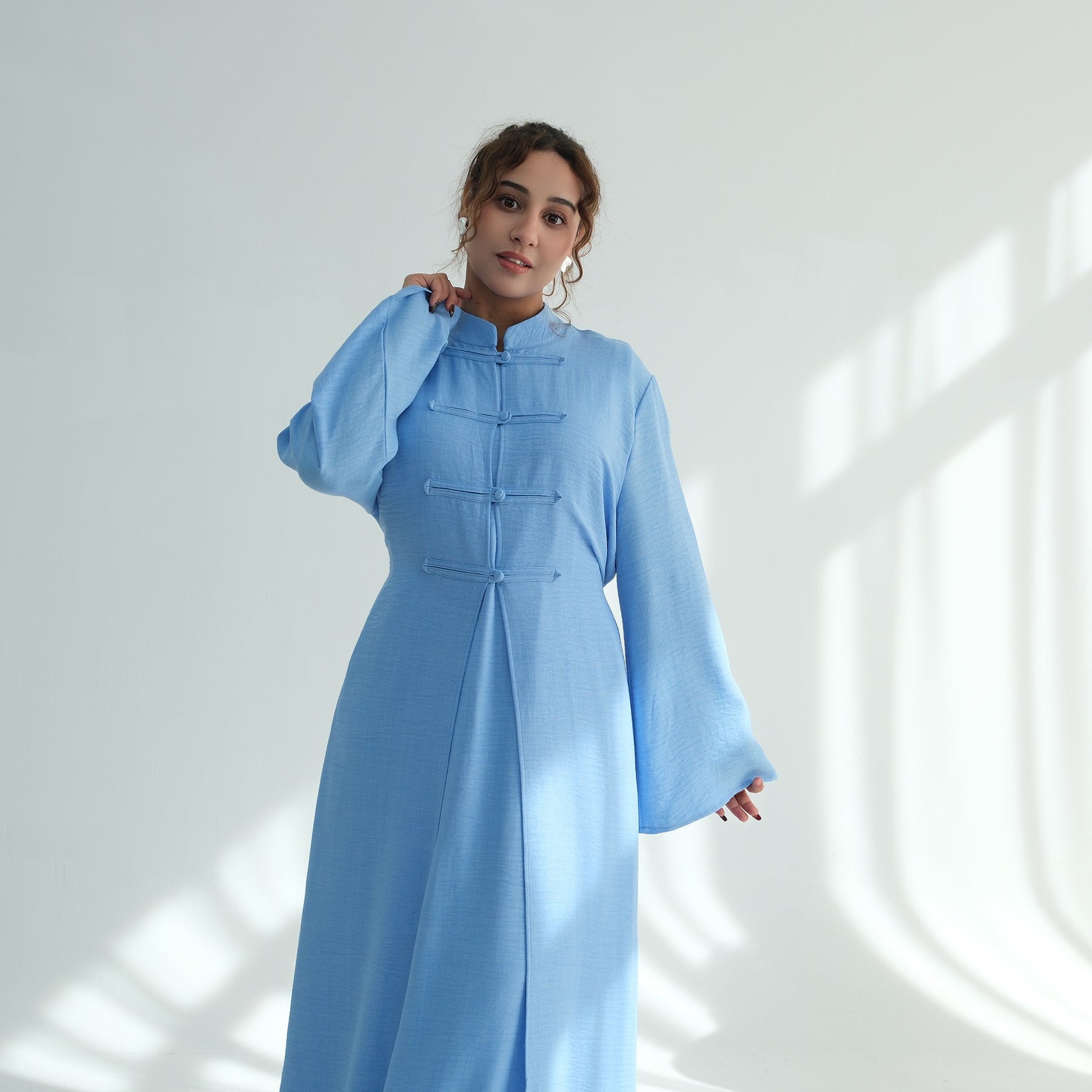Liyana Button Detail Two-Piece Abaya Set - Sky Blue