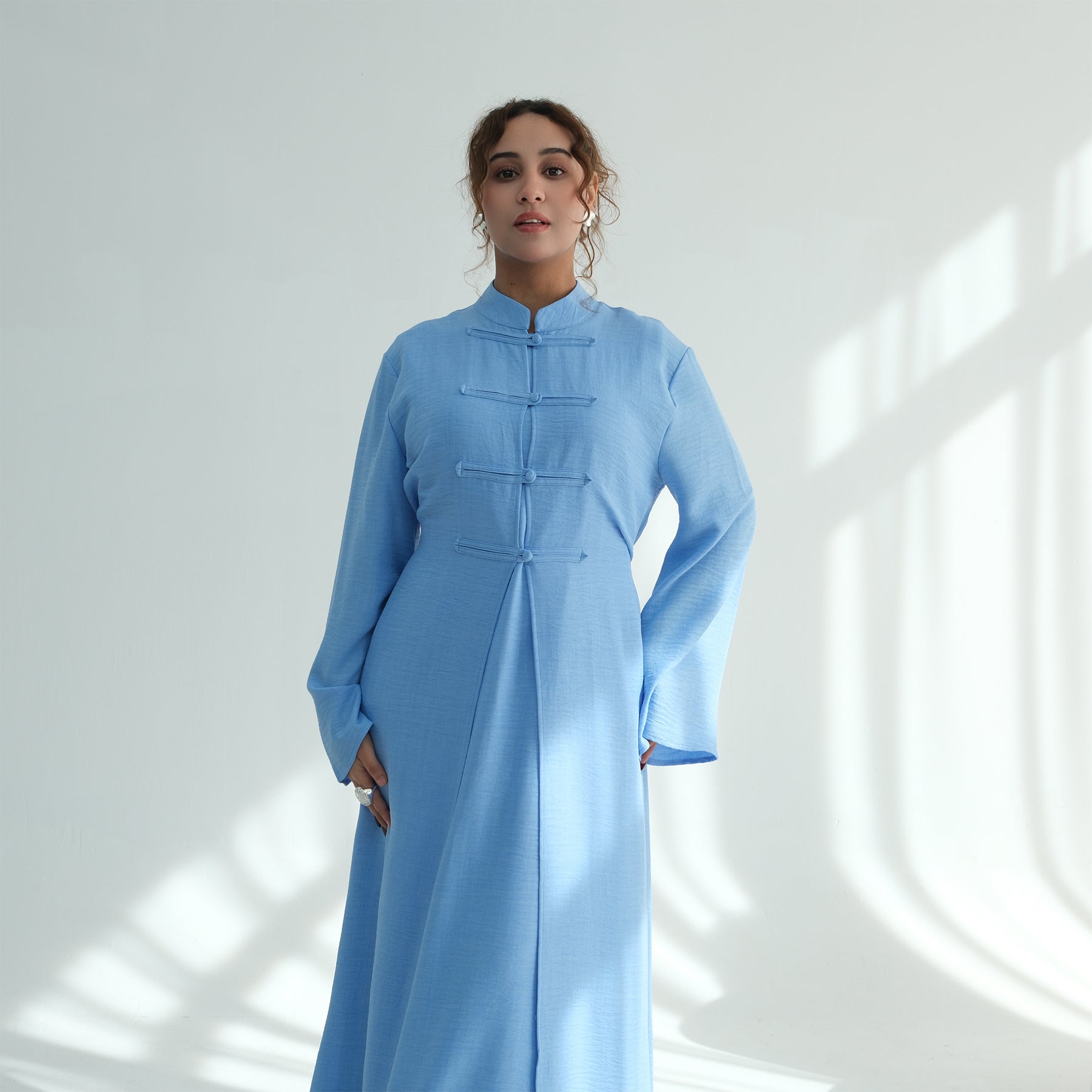 Liyana Button Detail Two-Piece Abaya Set - Sky Blue