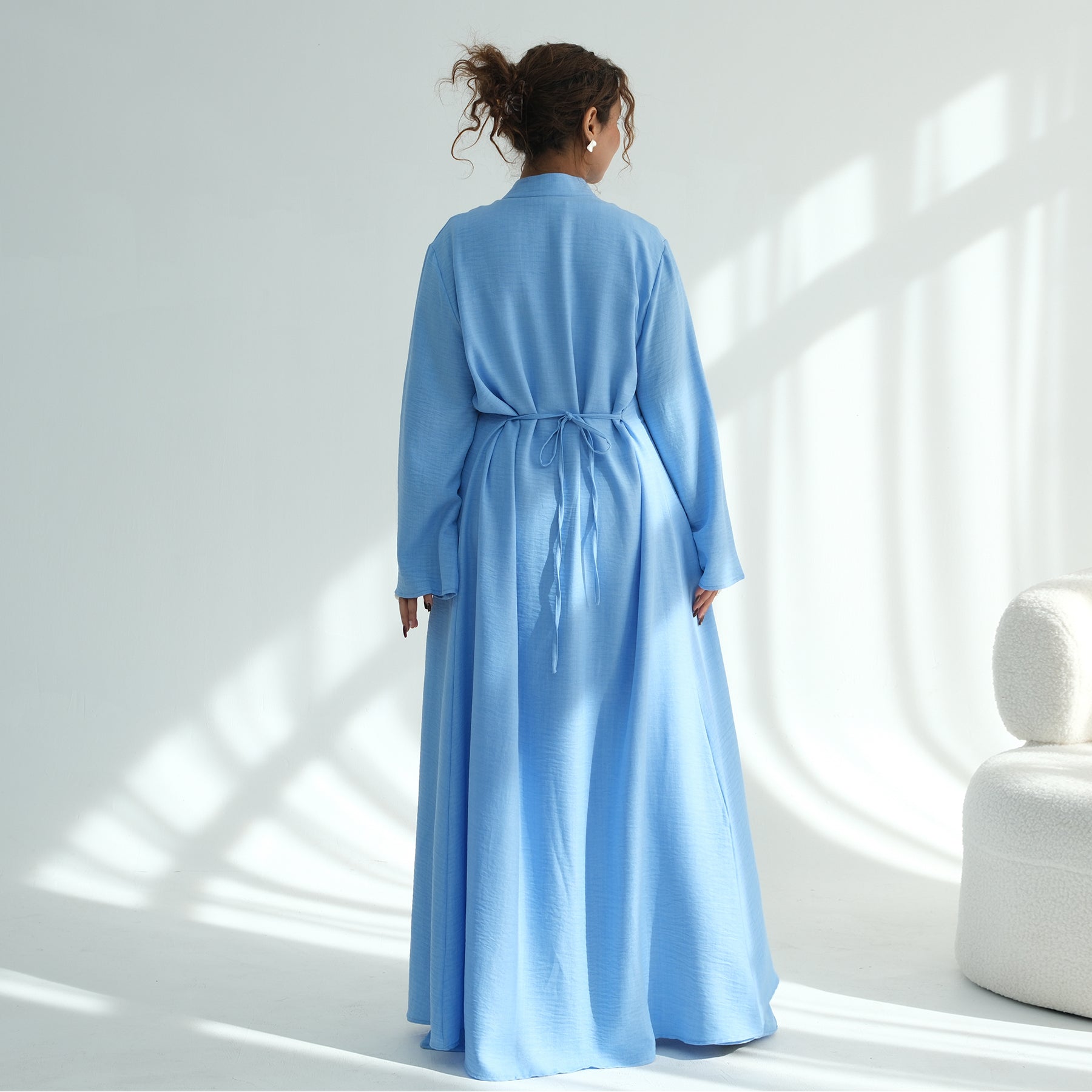 Liyana Button Detail Two-Piece Abaya Set - Sky Blue