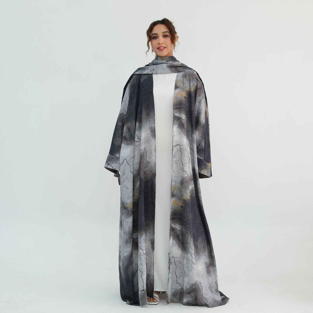 Silver Veil Abaya Set.