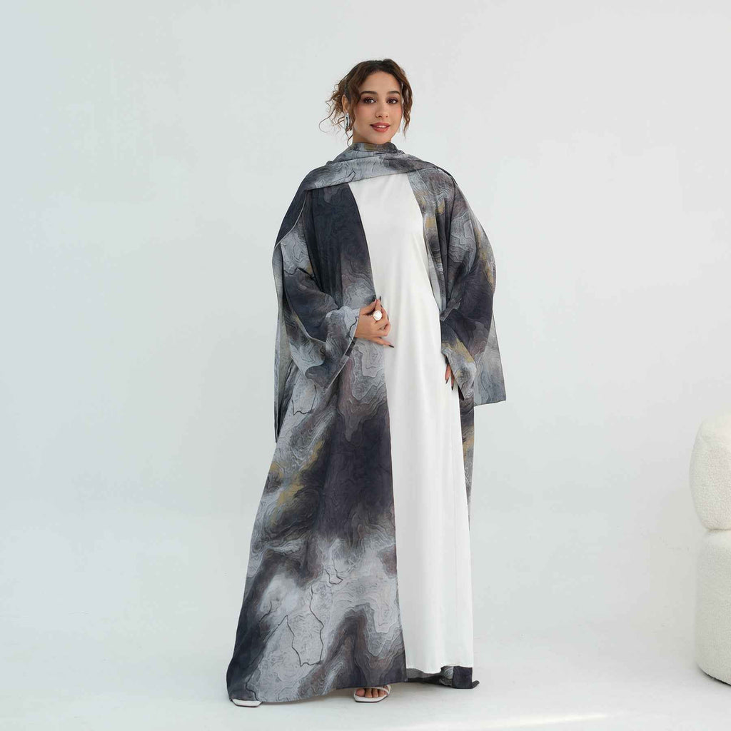 Silver Veil Abaya Set.