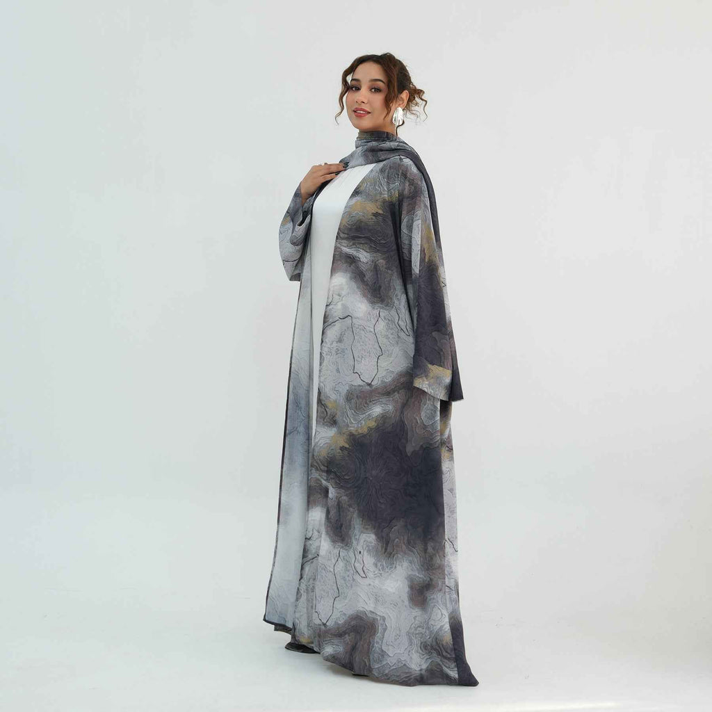Silver Veil Abaya Set.