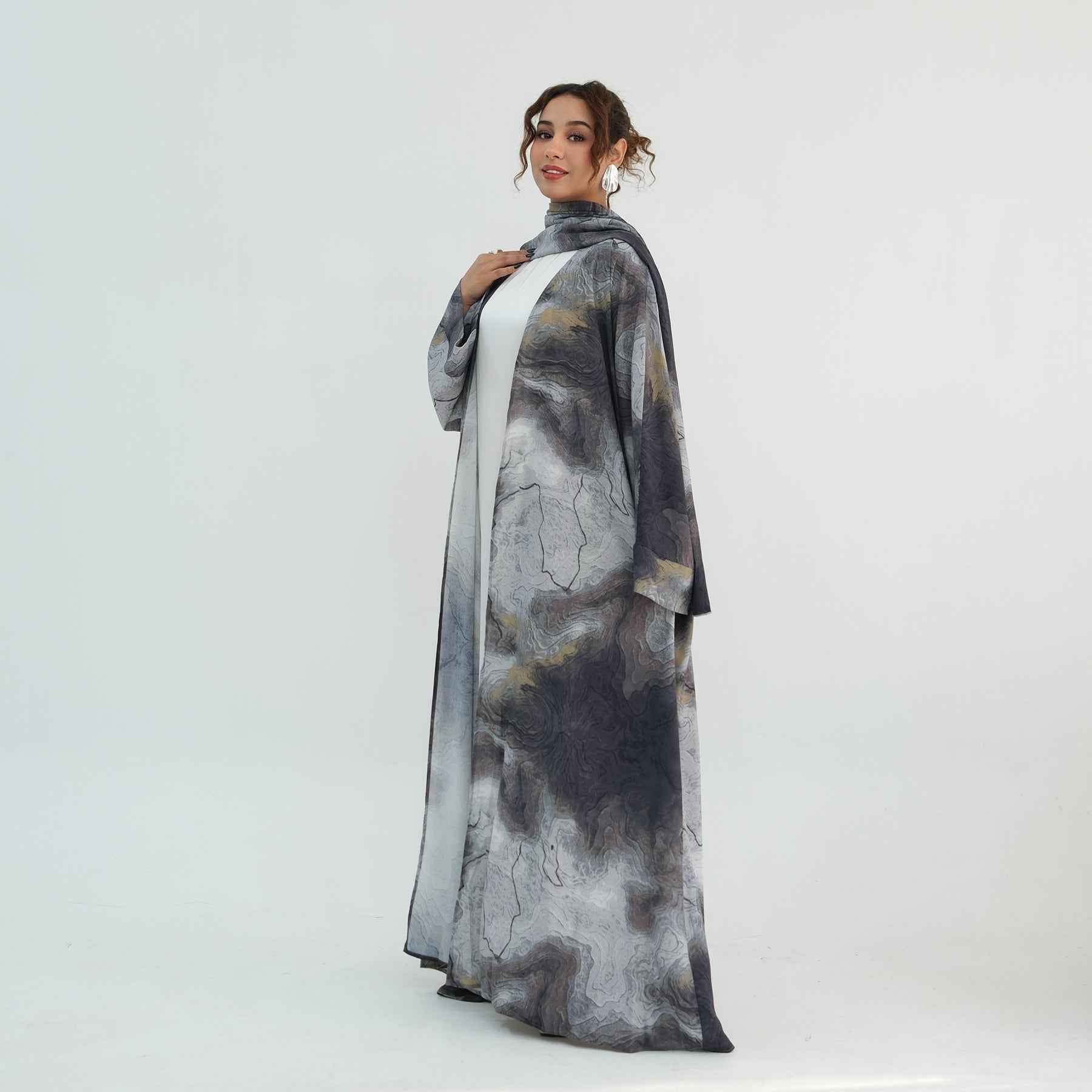 Silver Veil Abaya Set.