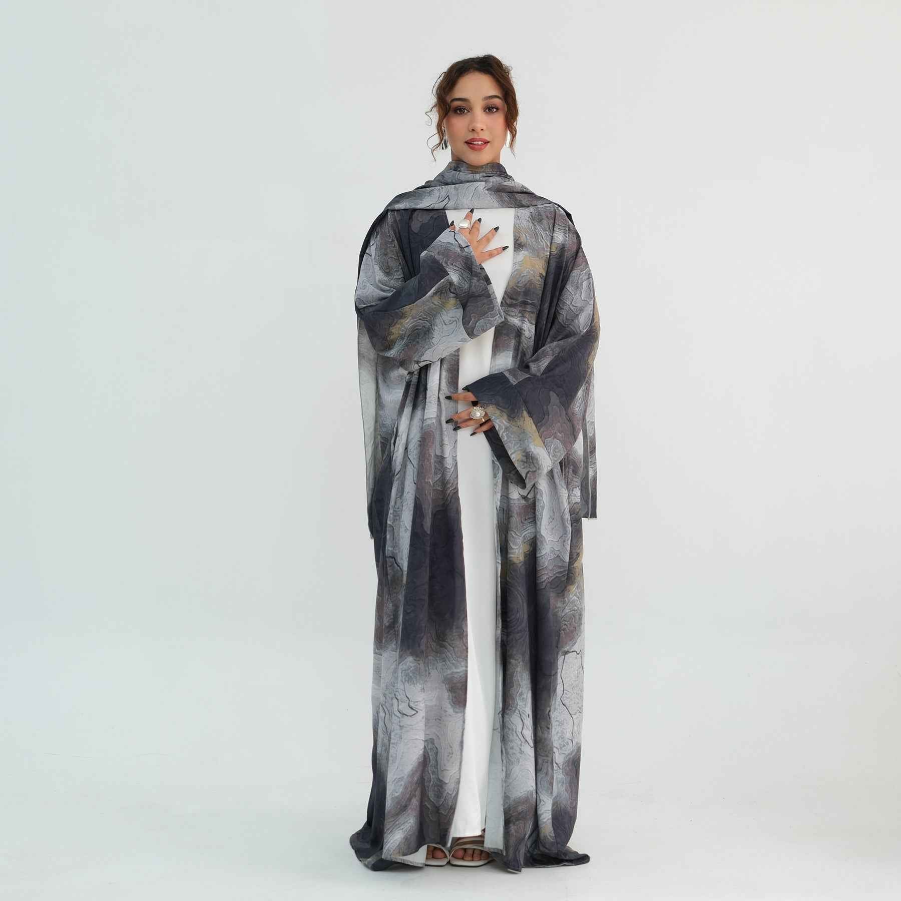 Silver Veil Abaya Set.