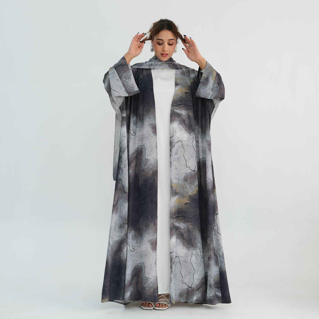 Silver Veil Abaya Set.