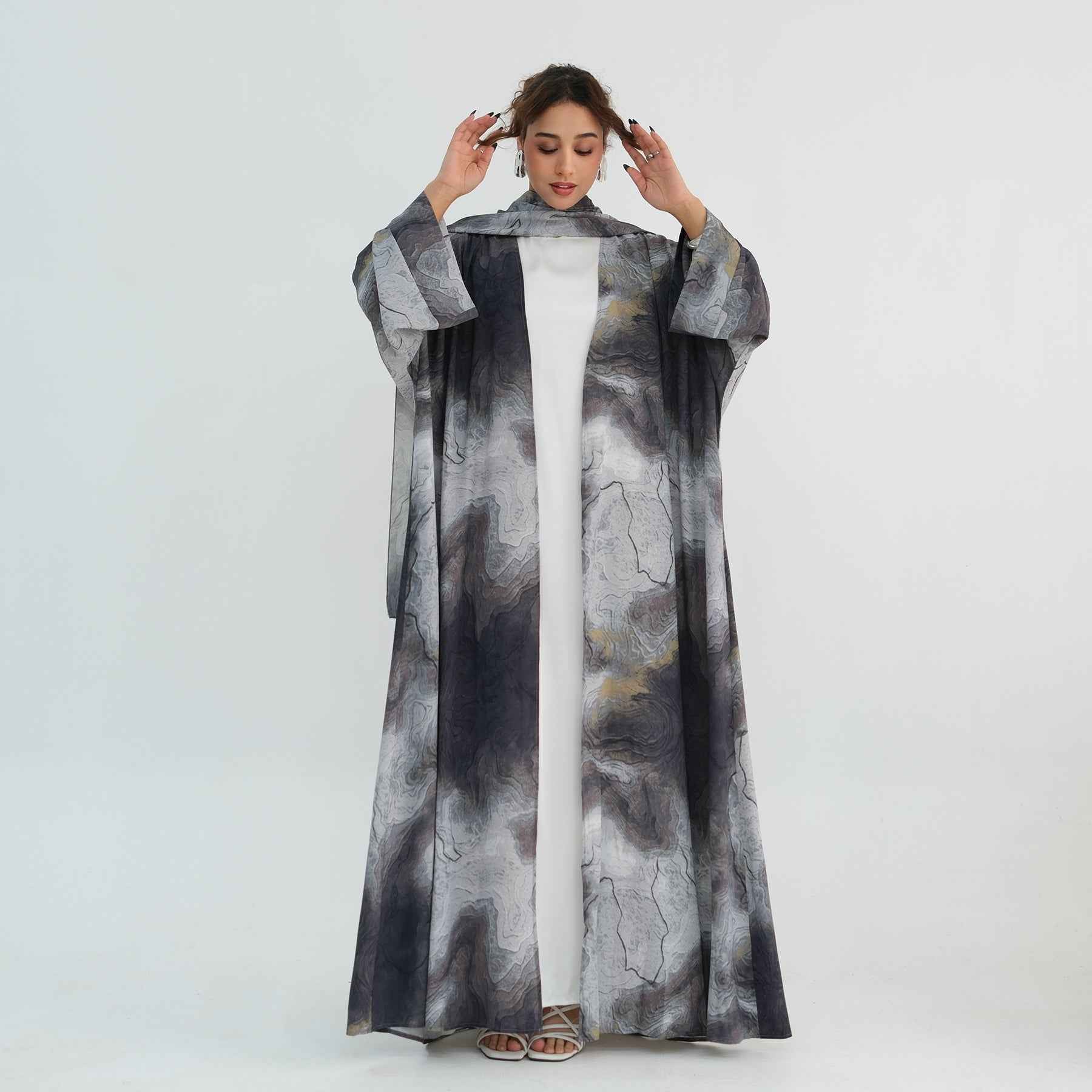 Silver Veil Abaya Set.