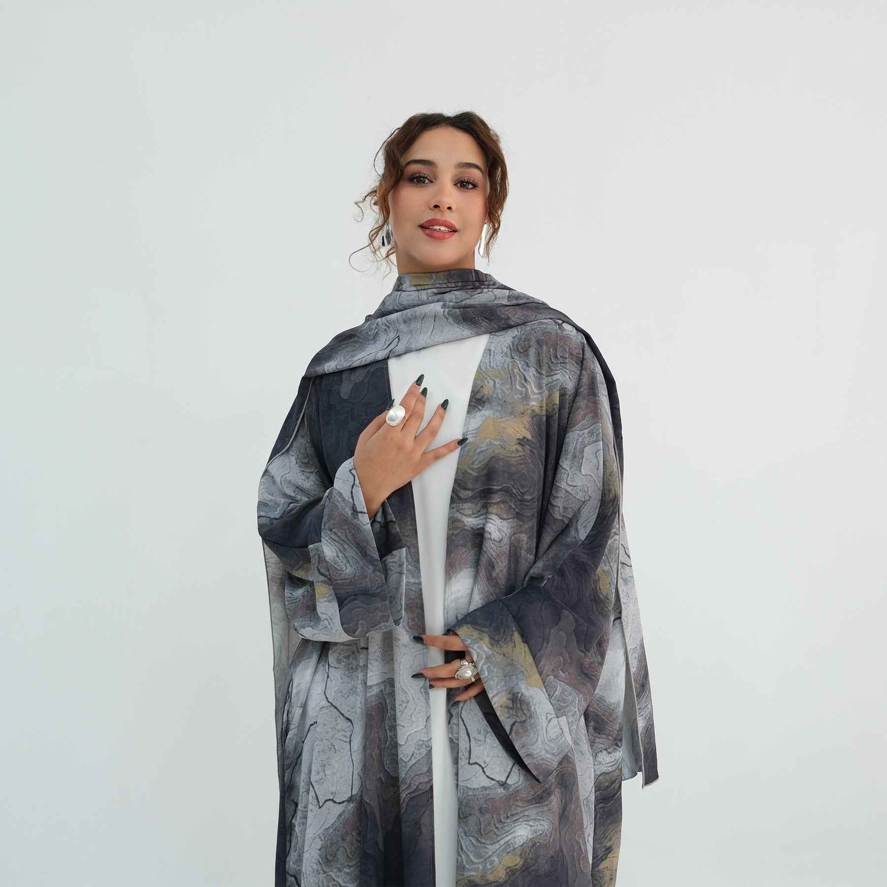 Silver Veil Abaya Set.