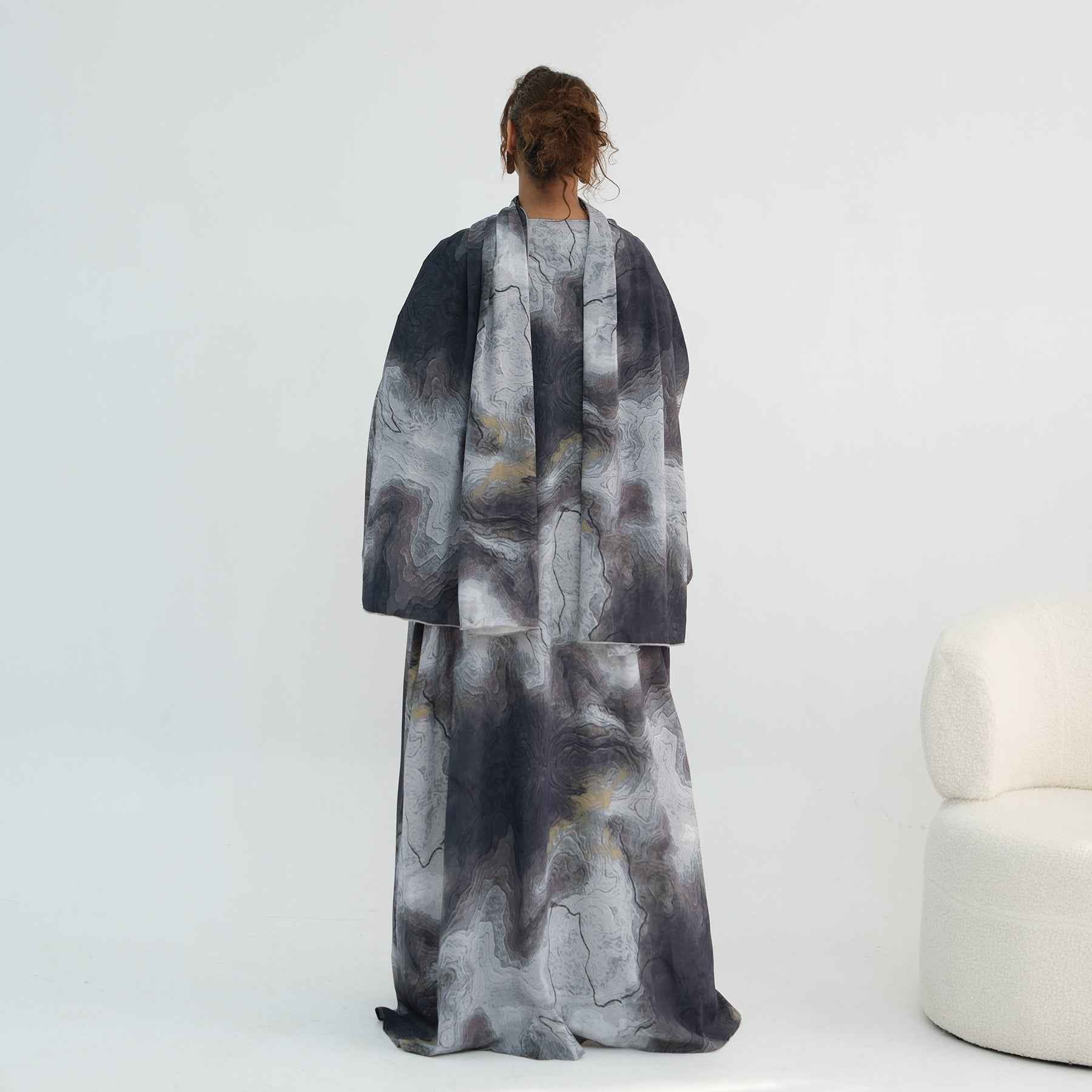 Silver Veil Abaya Set.