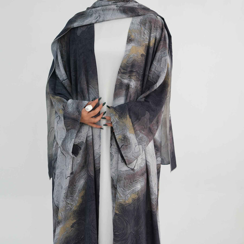 Silver Veil Abaya Set.