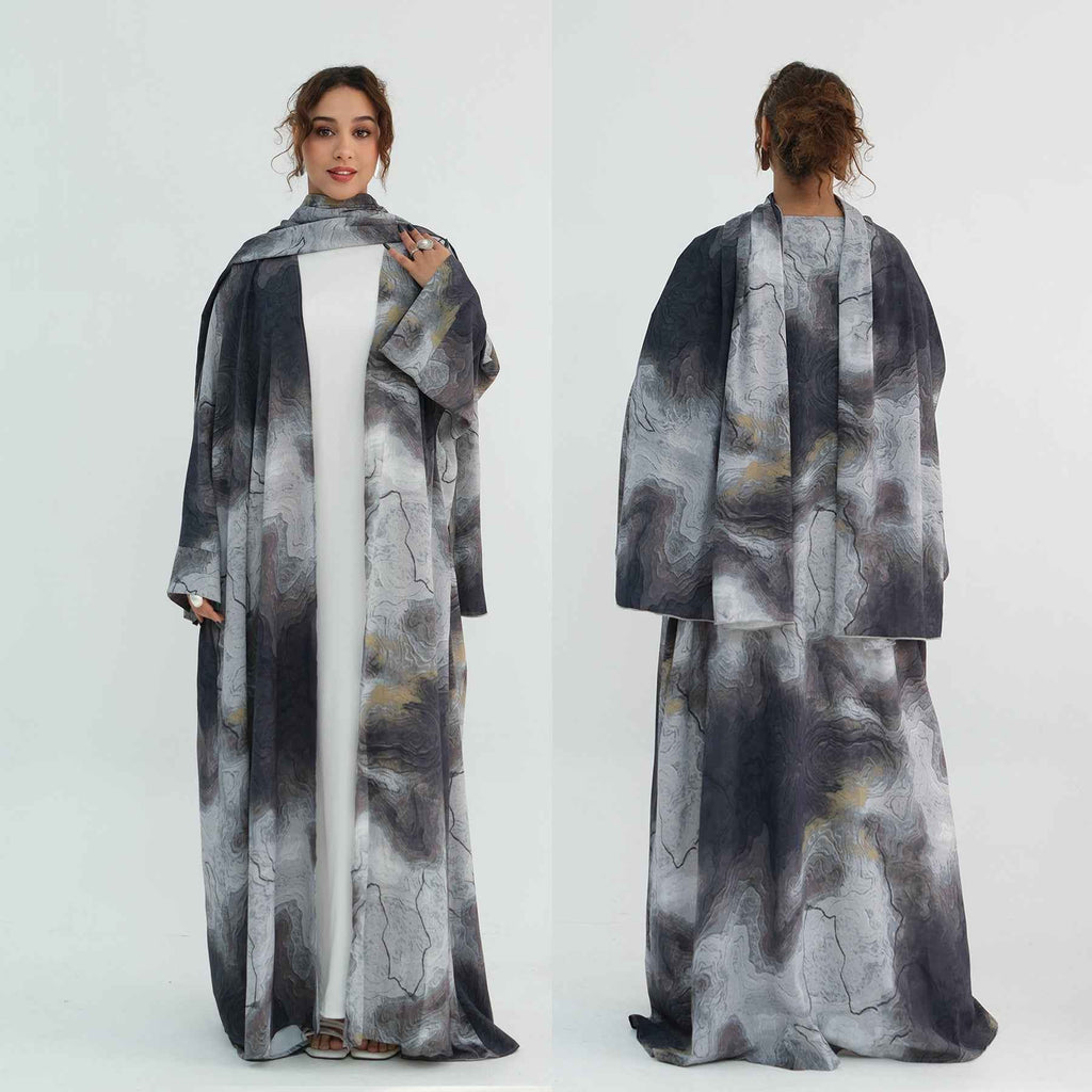 Silver Veil Abaya Set.