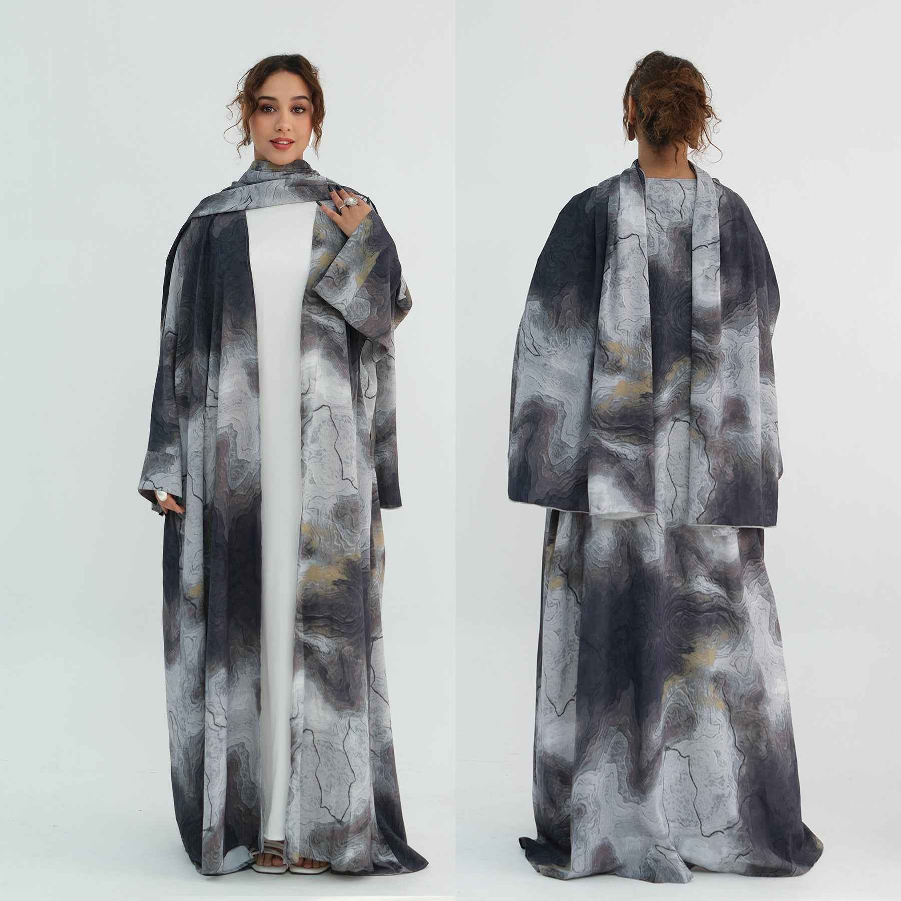 Silver Veil Abaya Set.