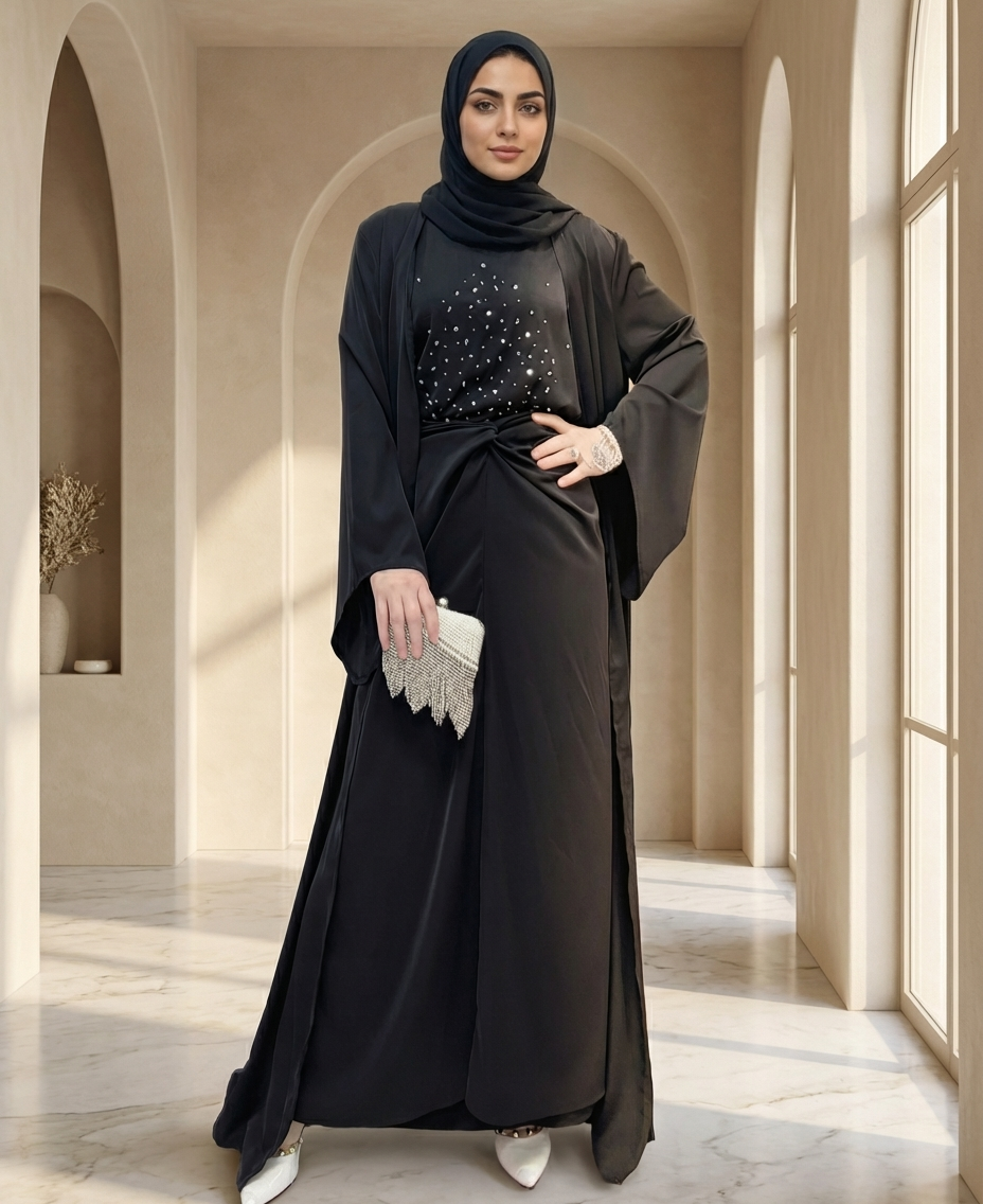 Mahnoor Dubai Abaya Set - Black