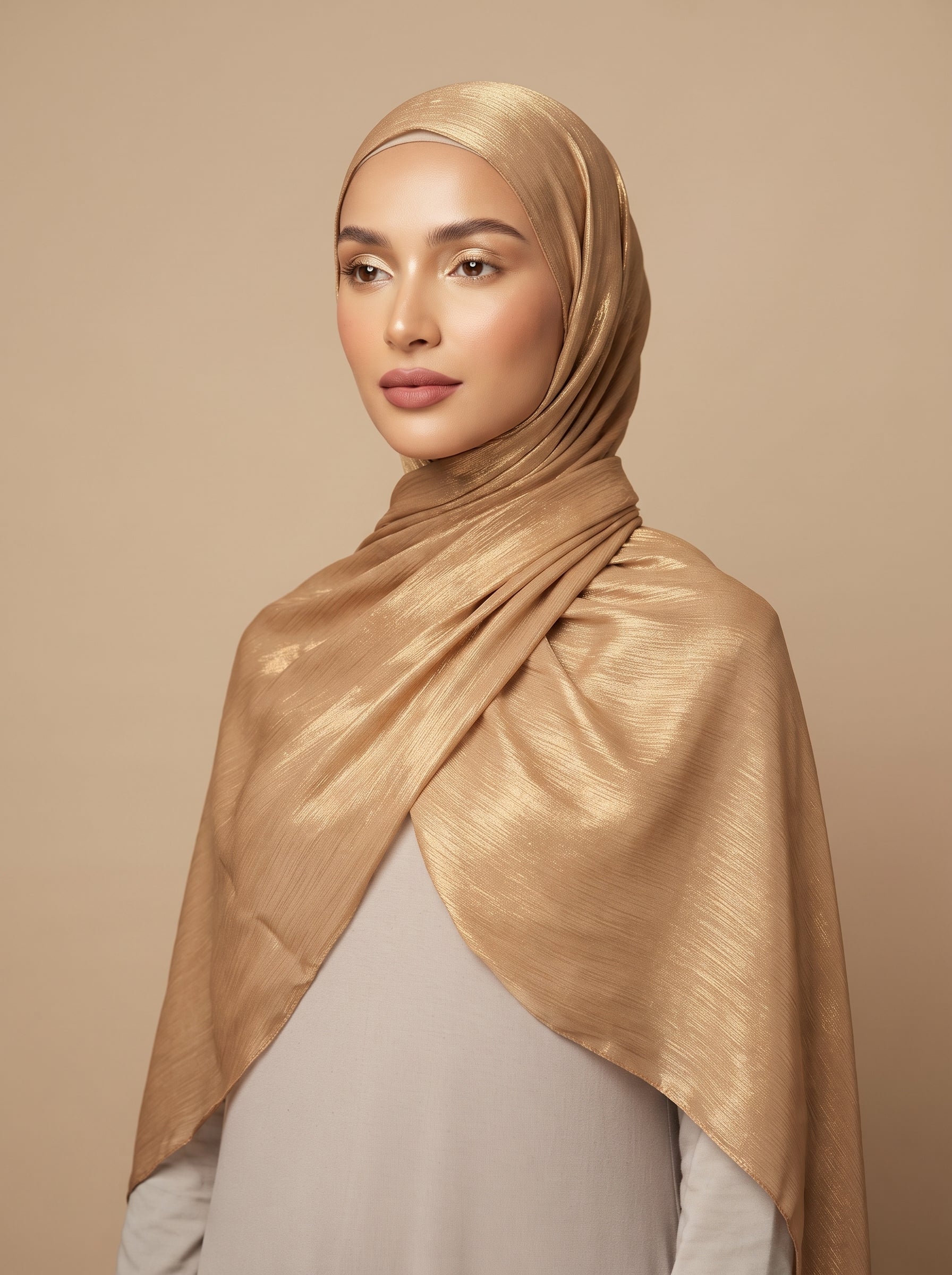 Shimmer Organza Hijab - Camel Gold