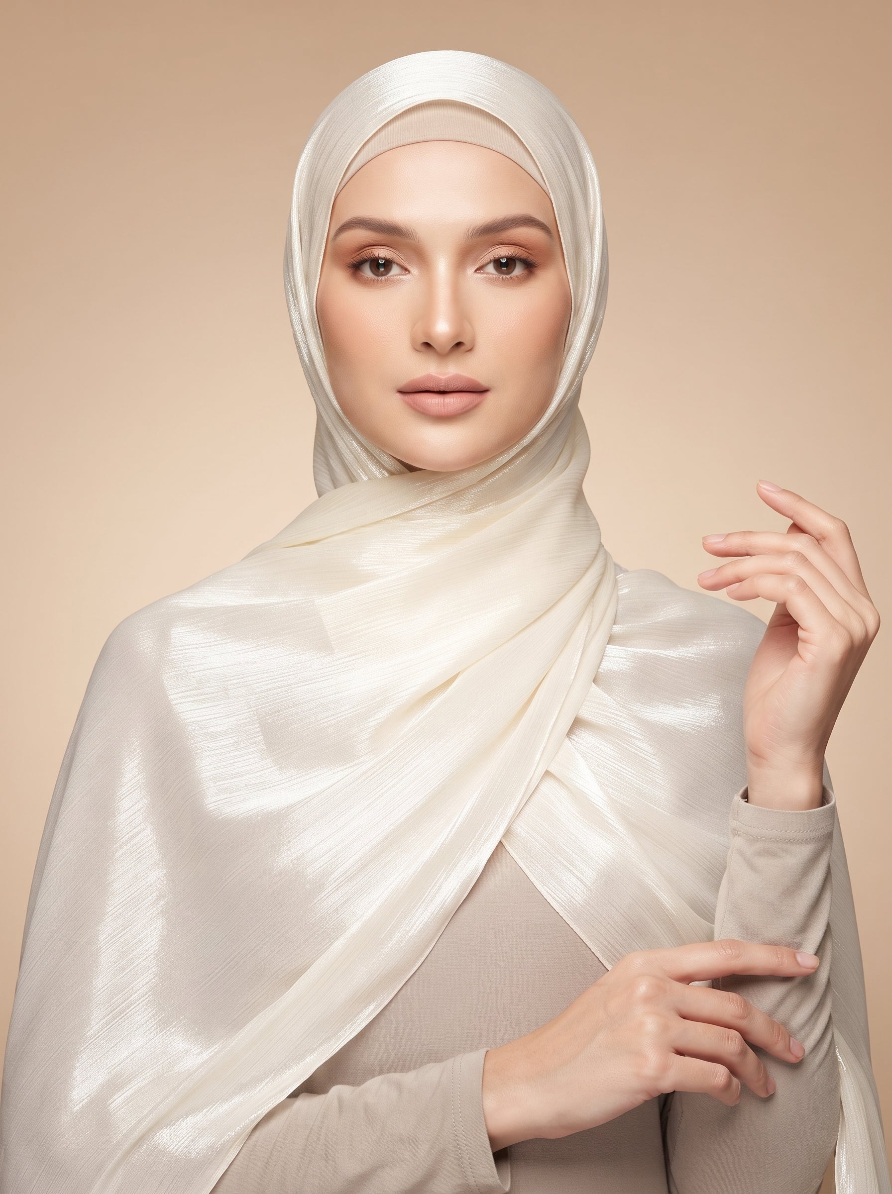 Shimmer Organza Hijab - Ivory