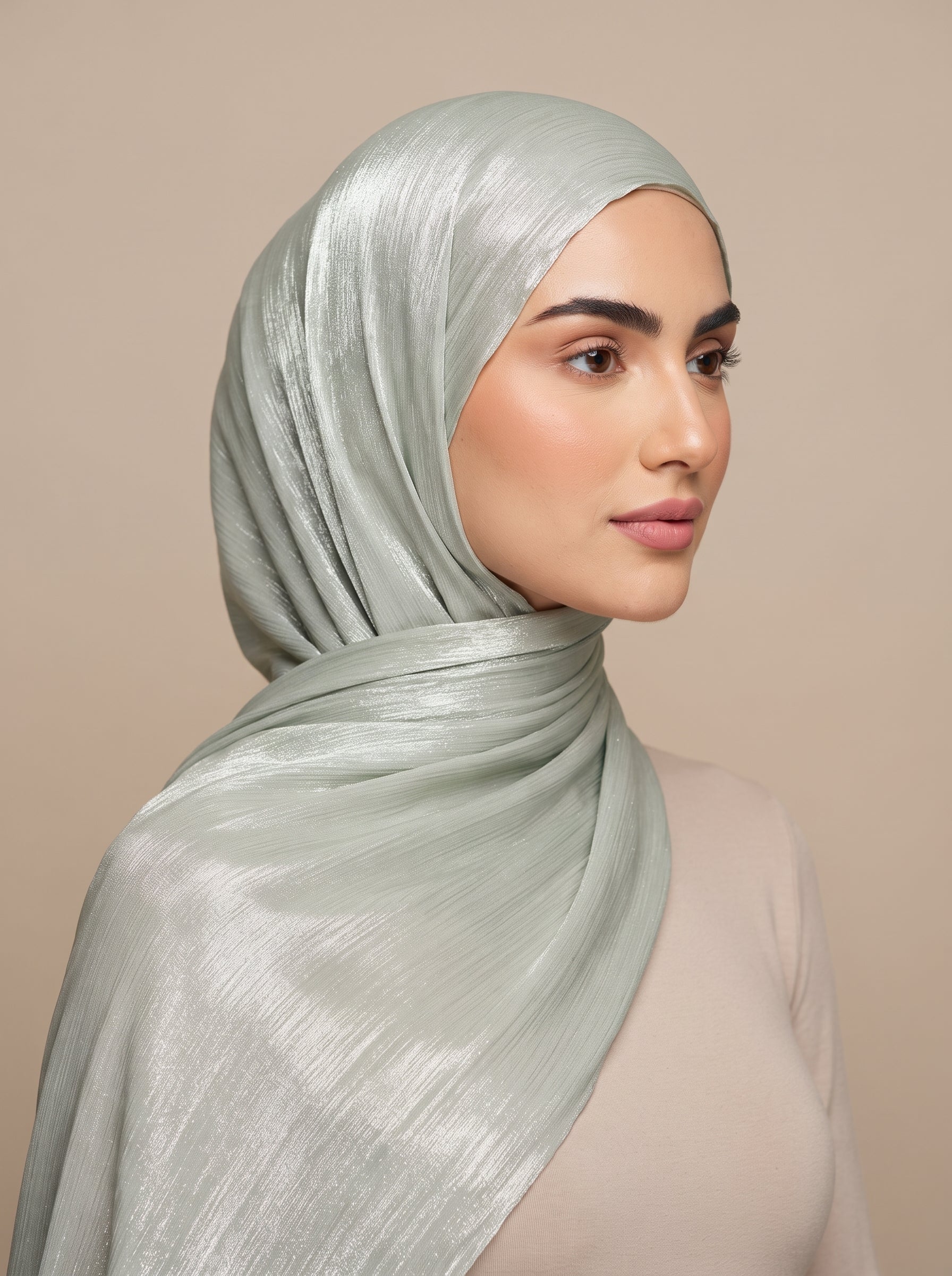 Shimmer Organza Hijab - Sage Green