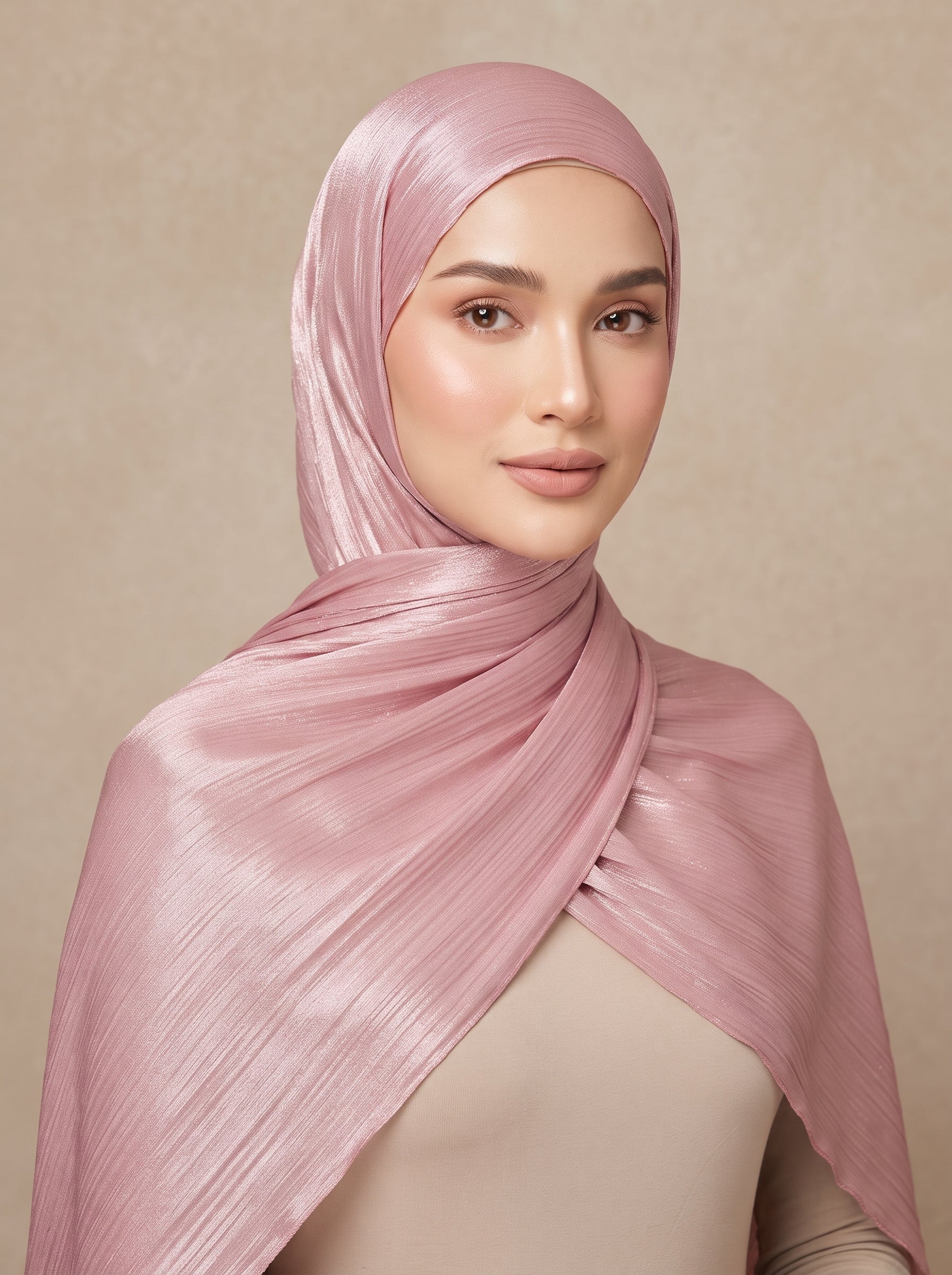 Shimmer Organza Hijab -  Vintage Pink