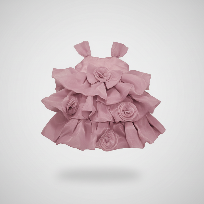 Rosette Ruffle Toddler Dress – Dusty Pink