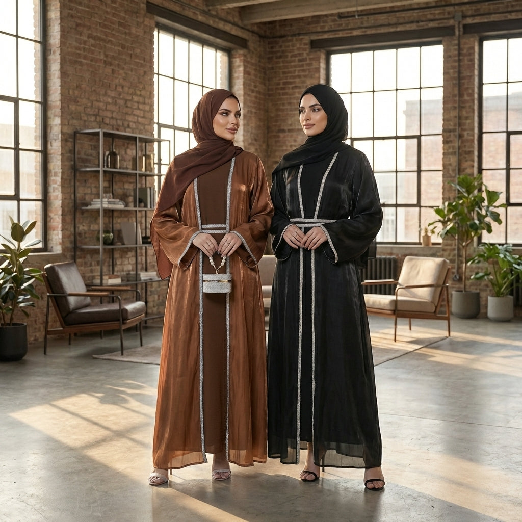 Veil Lace Embellished Luxury Dubai Abaya – Coffee