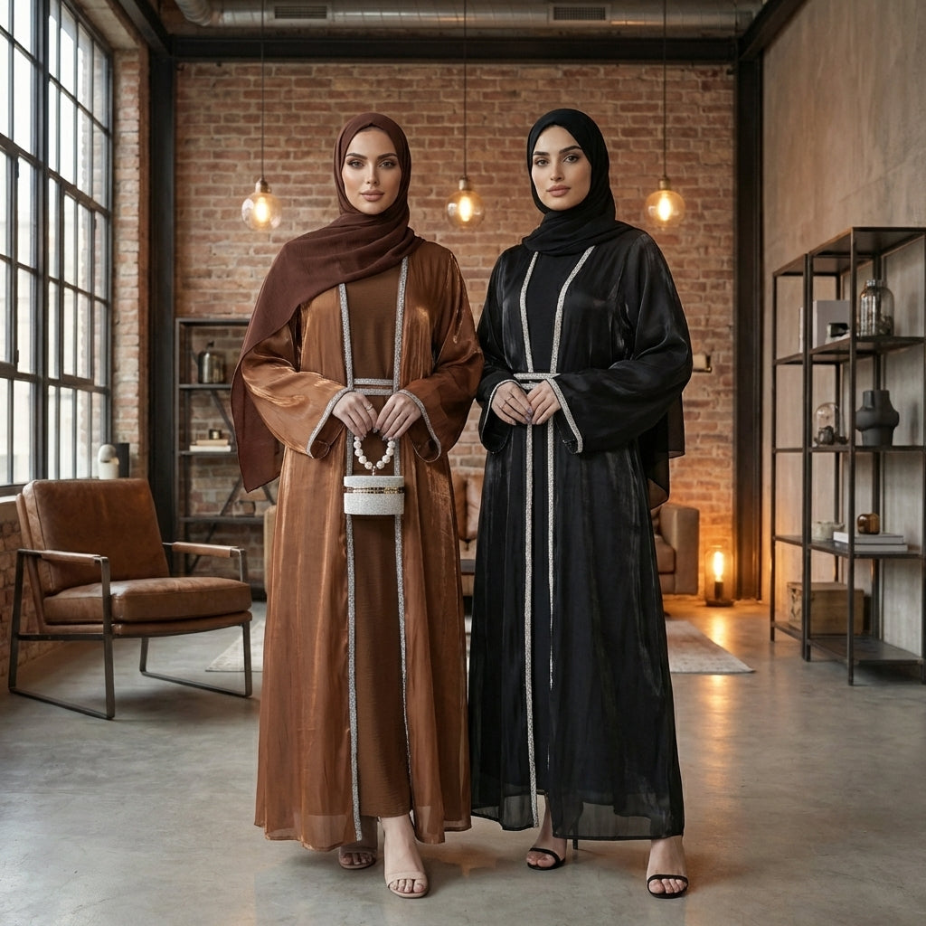 Veil Lace Embellished Luxury Dubai Abaya – Coffee