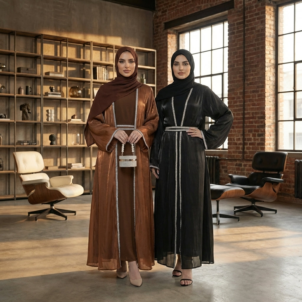 Veil Lace Embellished Luxury Dubai Abaya – Coffee