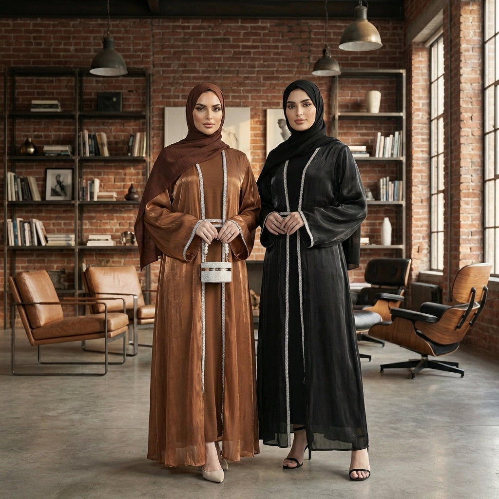 Veil Lace Embellished Luxury Dubai Abaya – Black