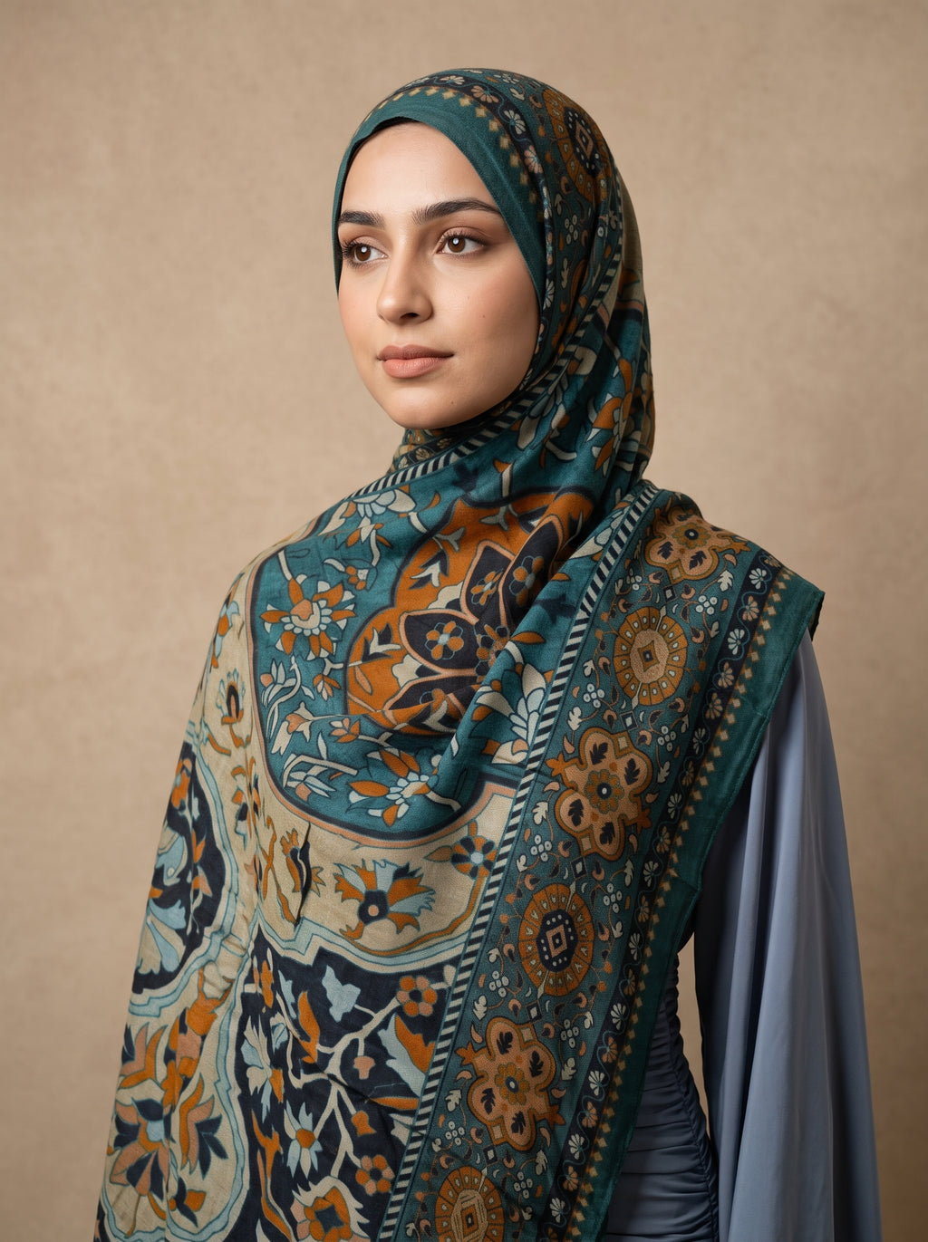 Imperial Teal Printed Modal Hijab