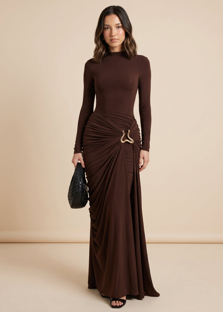 Razan Sculpted Muse Gown - Bronze Brown
