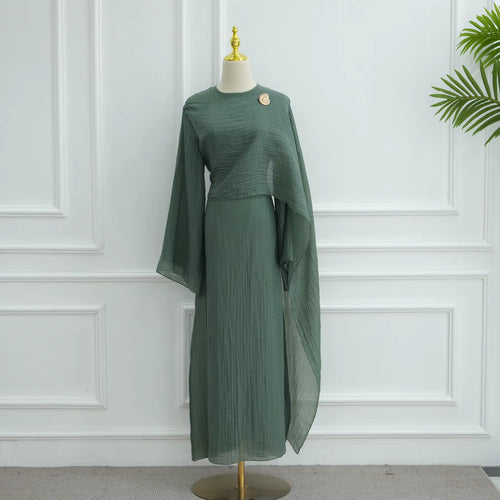 Aurelia Shawl Textured Overlay Modest Dress - Teal