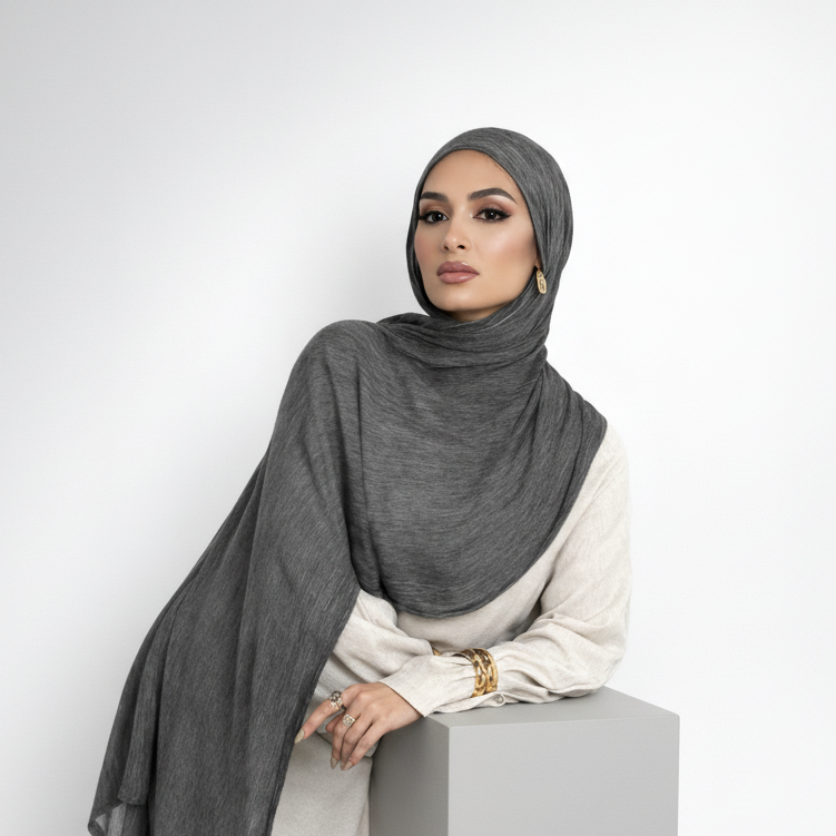 Textured Crinkle Hijab - Charcoal Grey